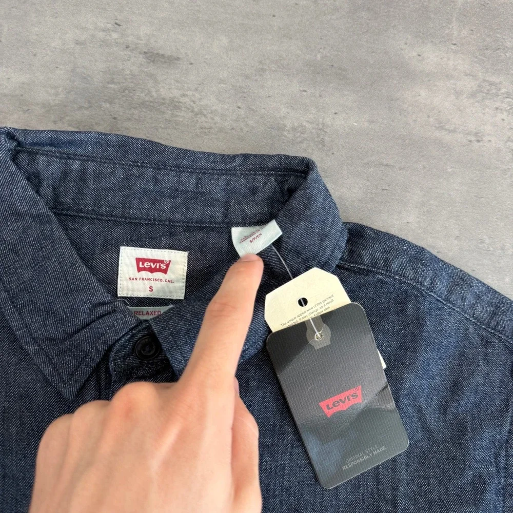 Levis Denim Shirt Mens S Dark Indigo Relaxed Fit Long Sleeve Cotton Workwear